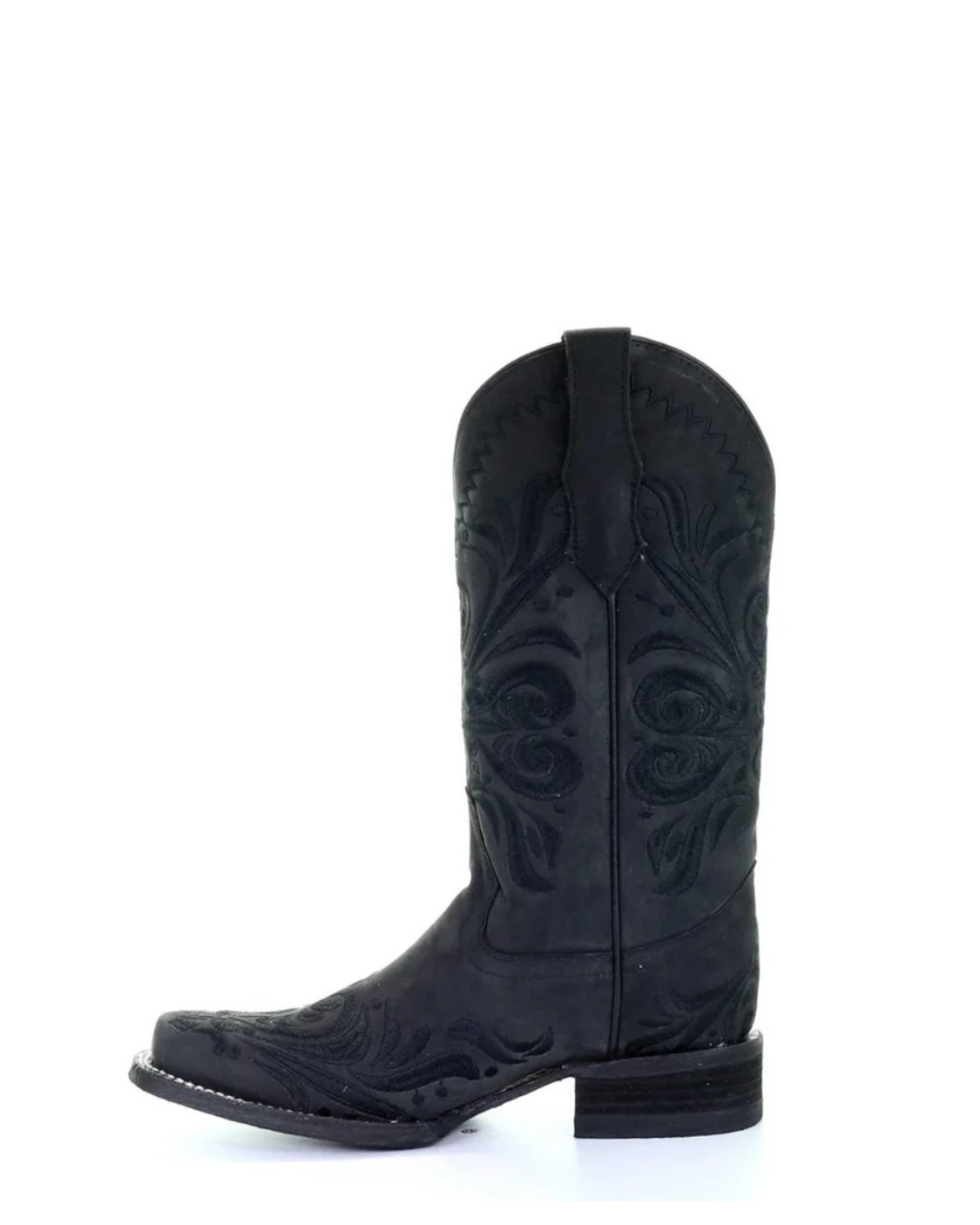 Circle G: Ladies Black Leather Cowboy Boots with a narrow square toe and black western stitching - Texas Western New Zealand
