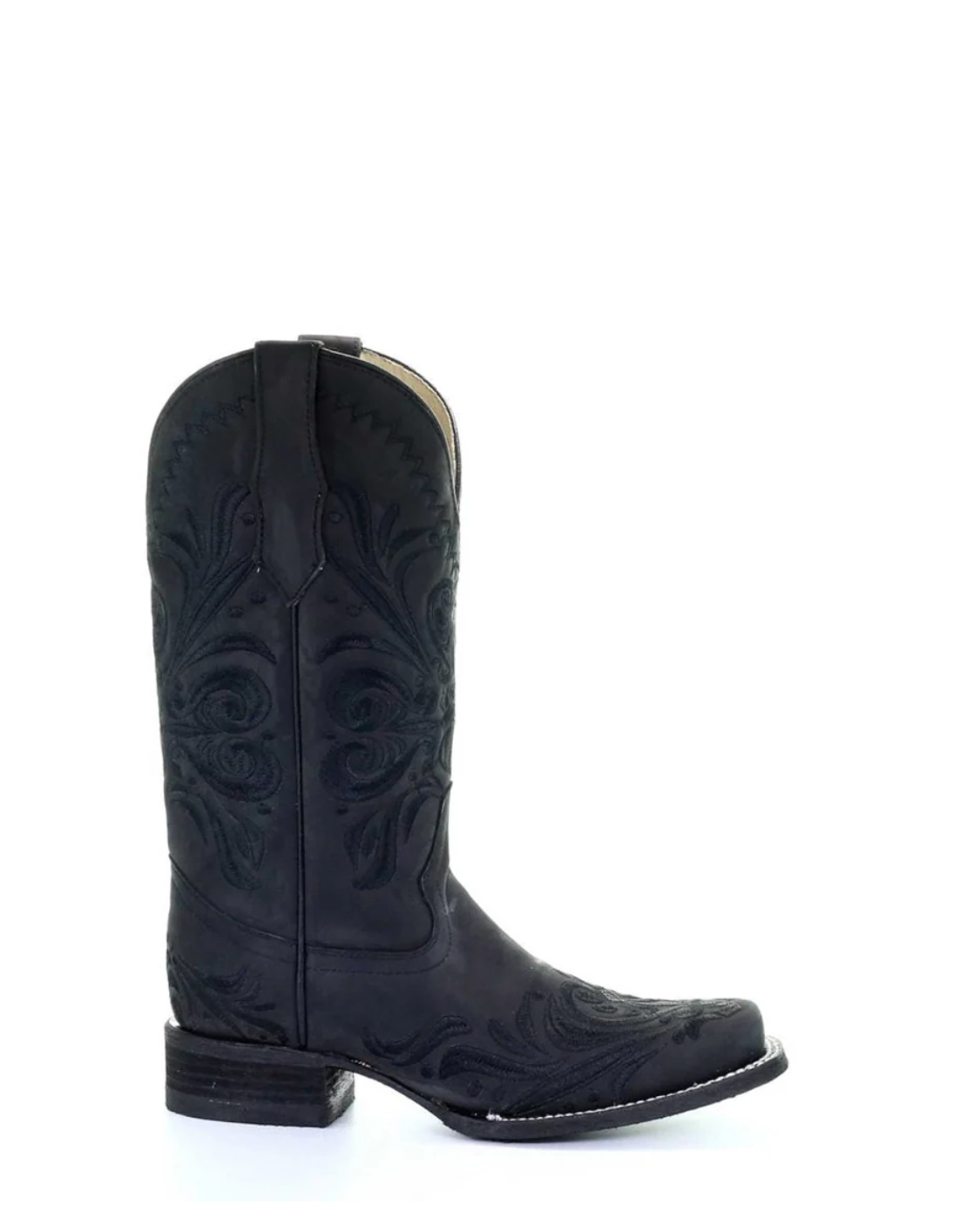 Circle G: Ladies Black Leather Cowboy Boots with a narrow square toe and black western stitching - Texas Western New Zealand