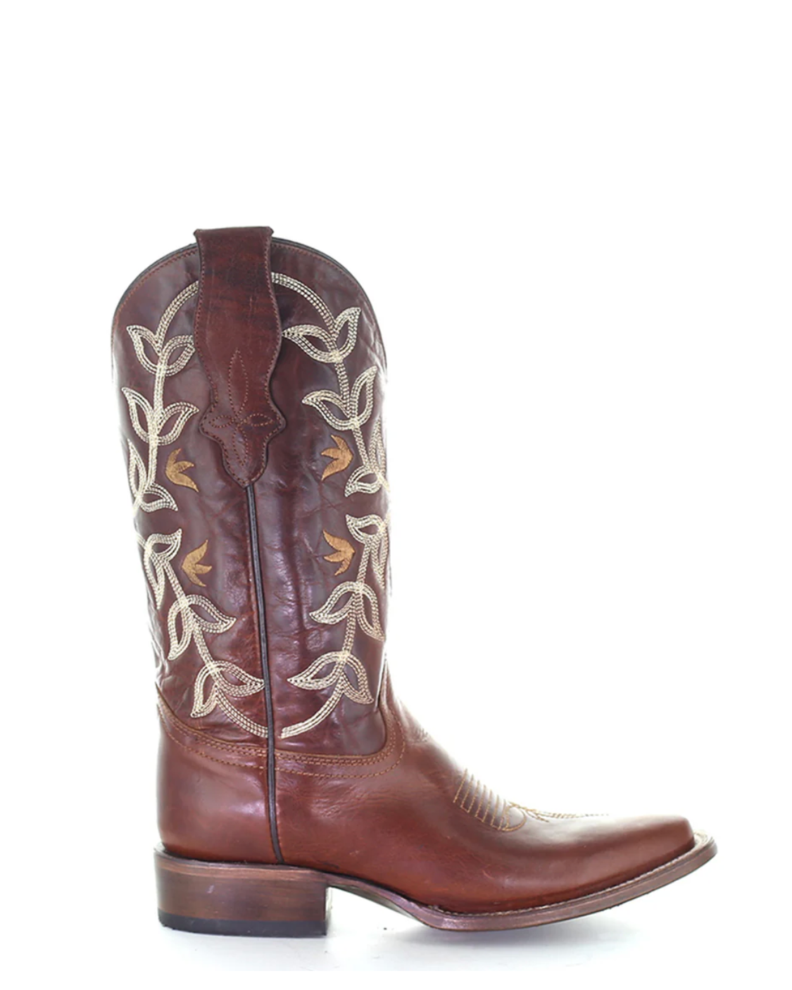 Circle G: Womans Narrow Square Toe Leater Cowboy Boots in Cognac with Tan Western Stitching and Embroidery - Texas Western New Zealand 