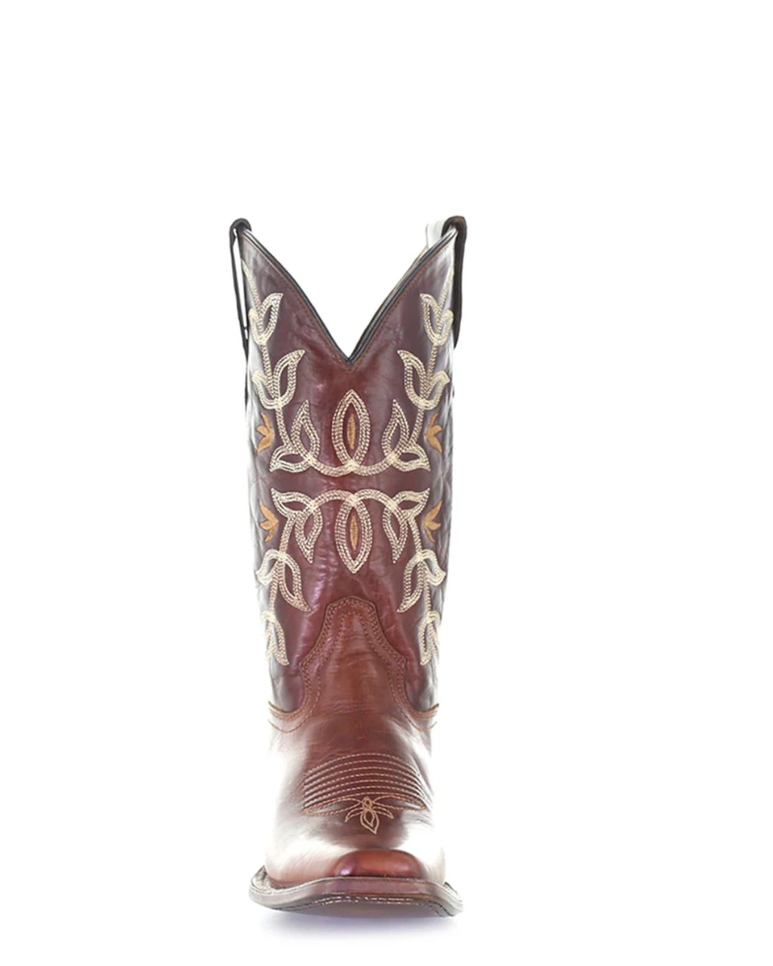 Circle G: Womans Narrow Square Toe Leater Cowboy Boots in Cognac with Tan Western Stitching and Embroidery - Texas Western New Zealand 