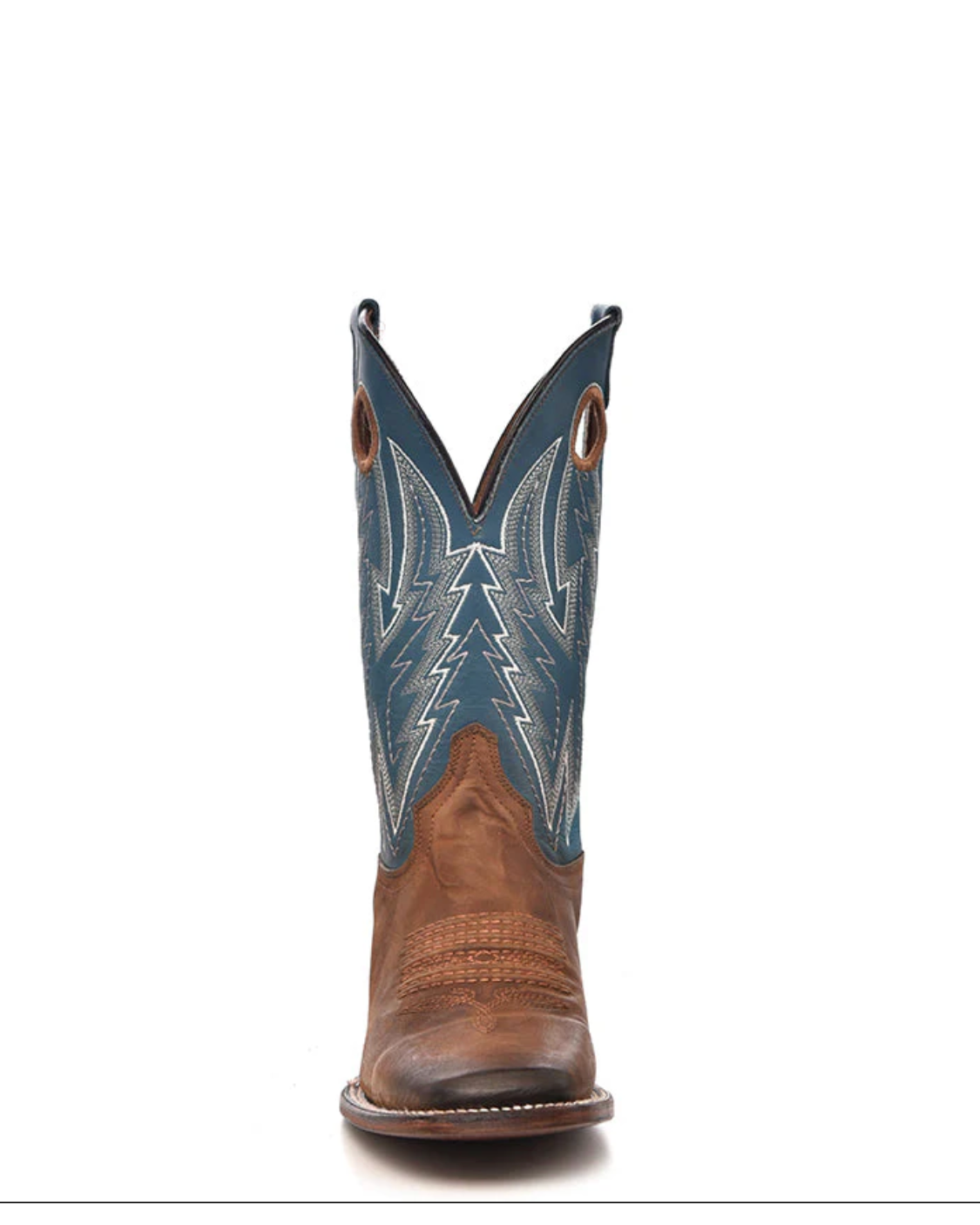 Circle G: Mens Square Toe Leather Cowboy Boots in Brown with a Blue Shaft with cutouts and western stitching/embroidery - Texas Western Apparel New Zealand