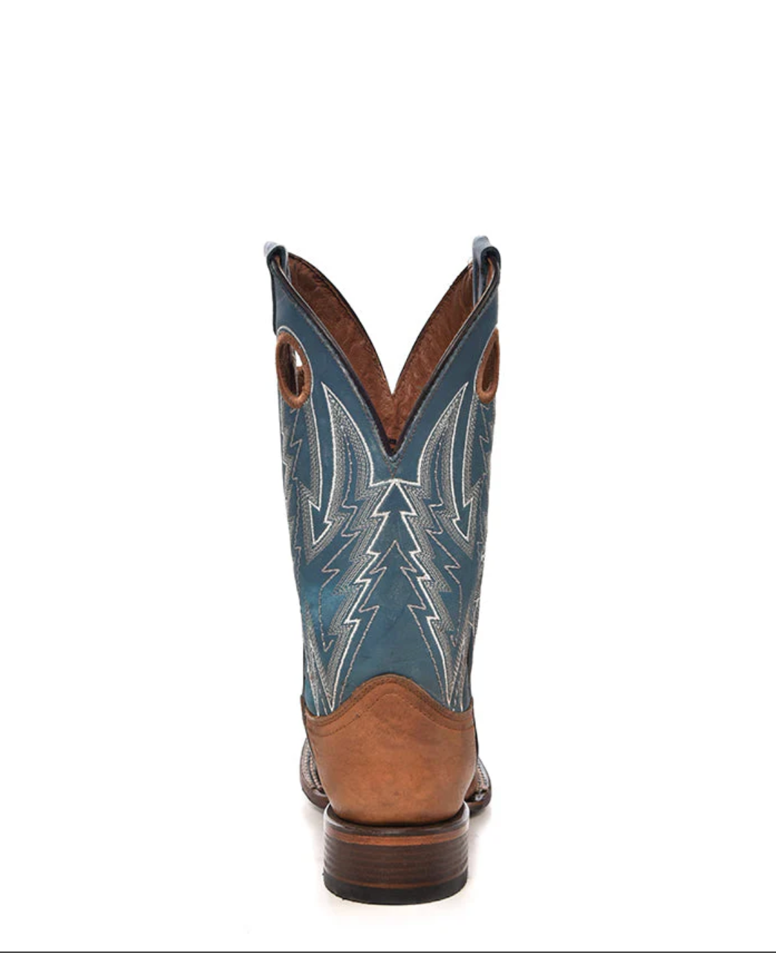 Circle G: Mens Square Toe Leather Cowboy Boots in Brown with a Blue Shaft with cutouts and western stitching/embroidery - Texas Western Apparel New Zealand