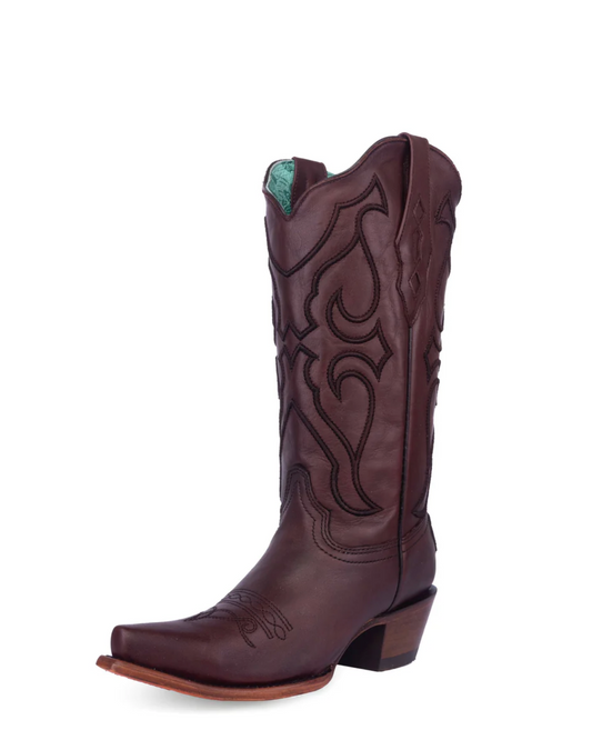 Corral: Womans Snip toe Cowboy Boots in Chocolate with Western Stitching - Texas Western New Zealand 