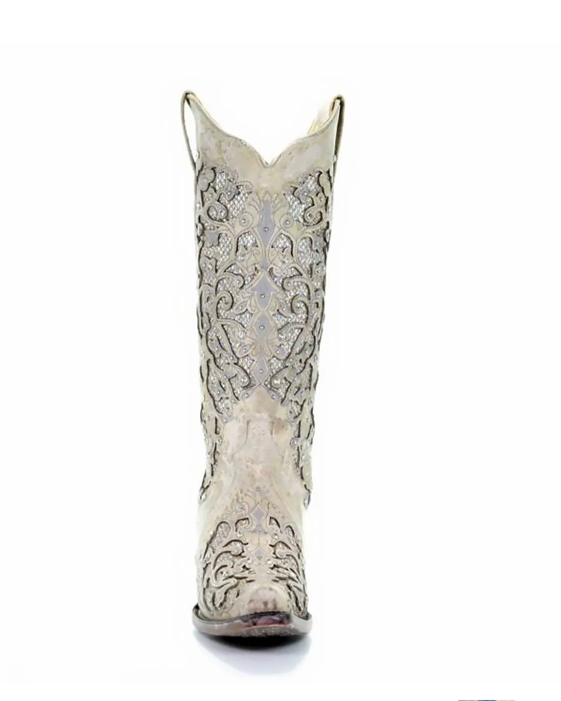 Corral: Woman's Snip Toe Leather Cowboy Boots, with White Glitter & Crystal embellishments and sequins in White - Texas Western New Zealand