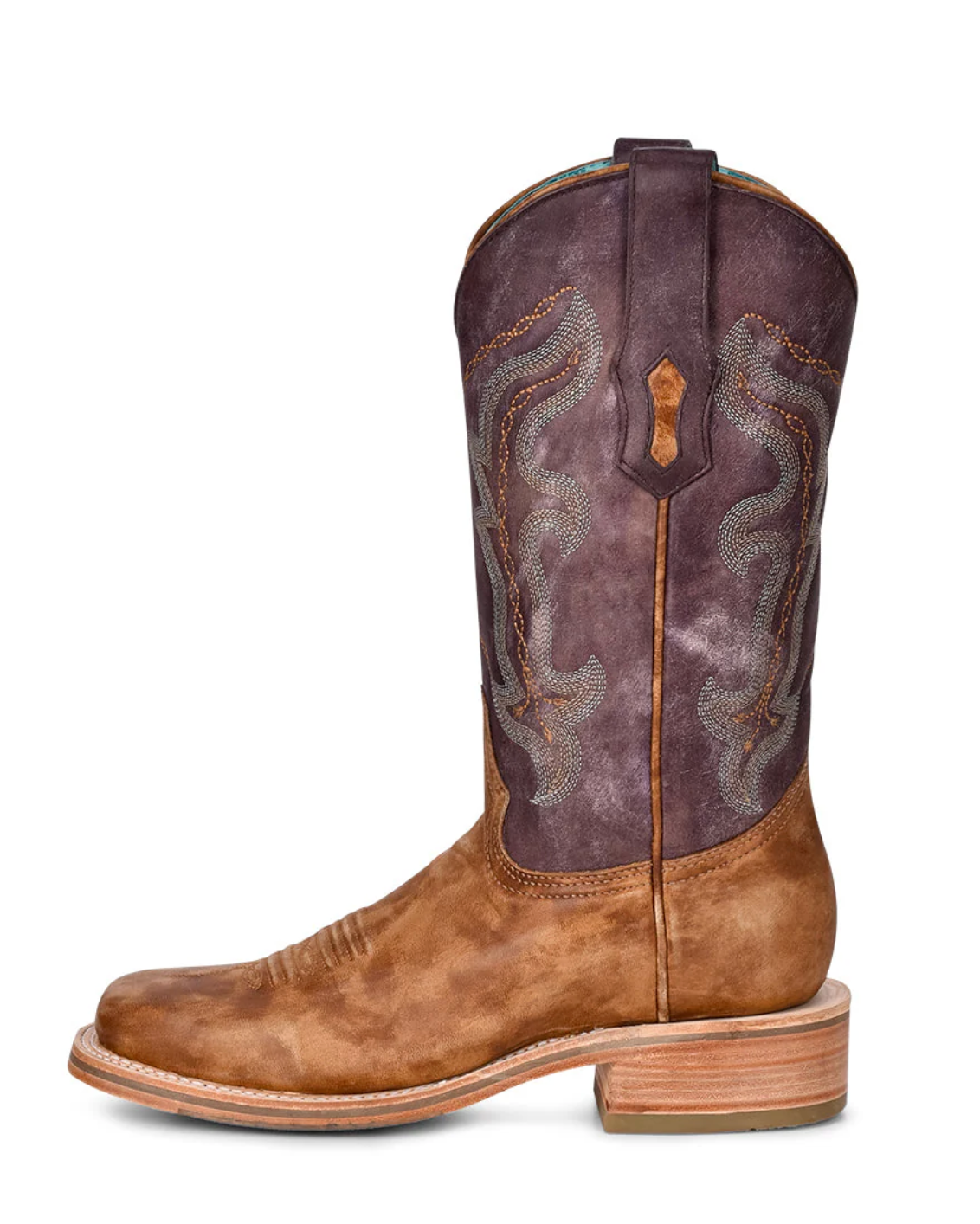 Corral: Woman's Leather Square Toe Cowboy Boots in Sand & Purple with Western Stitching - Texas Western New Zealand