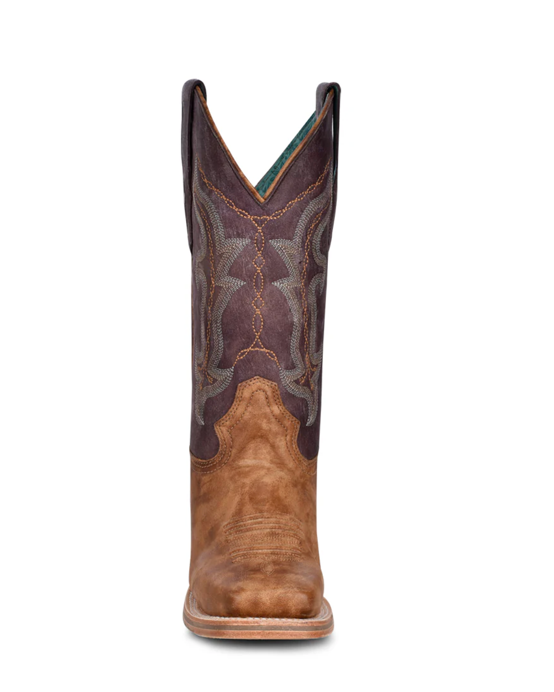 Corral: Woman's Leather Square Toe Cowboy Boots in Sand & Purple with Western Stitching - Texas Western New Zealand