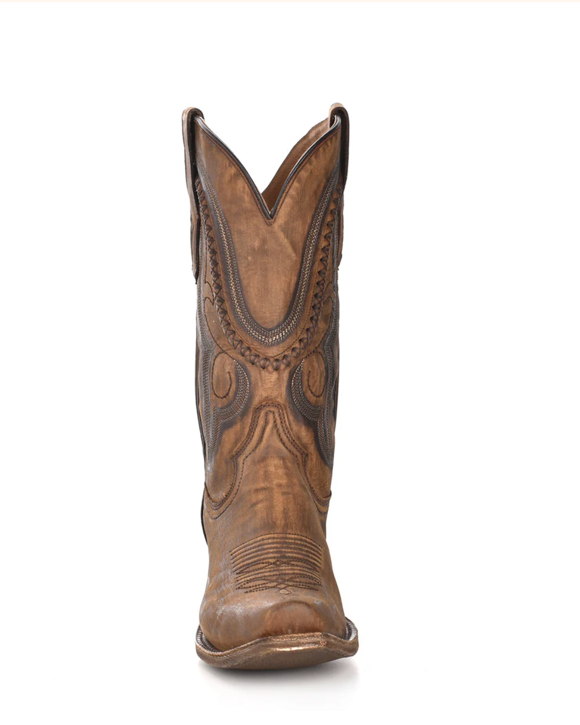 Corral: Mens Cowhide Leather Snip Toe Cowboy Boots in washed brown with Western Stitching - Texas Western New Zealand