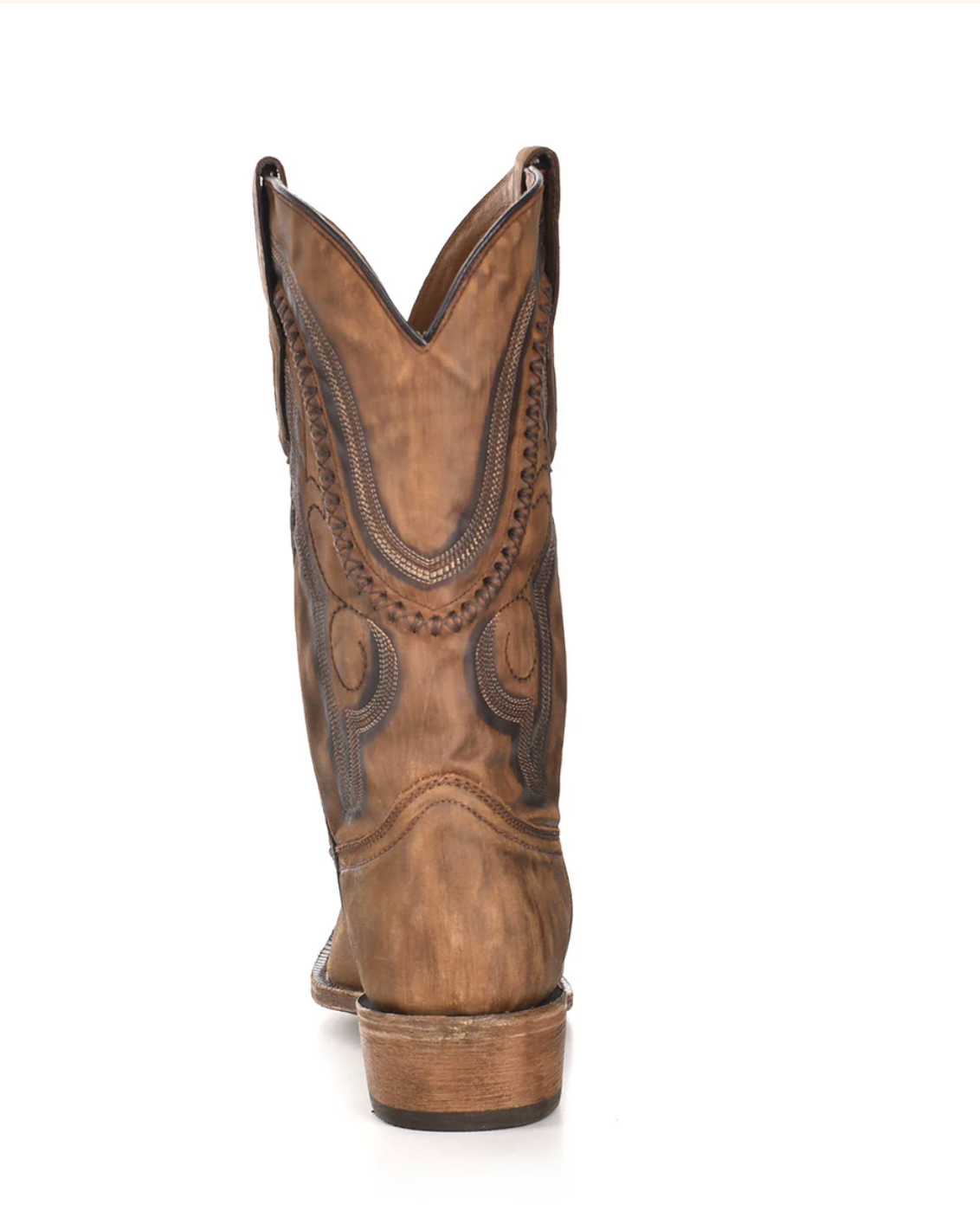 Corral: Mens Cowhide Leather Snip Toe Cowboy Boots in washed brown with Western Stitching - Texas Western New Zealand