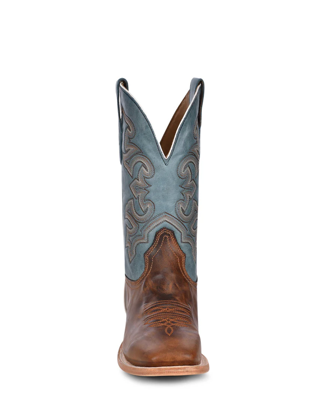Corral: Mens Square Toe Leather Cowboy Boots in Brown with a blue shaft and western stitching/embroidery - Texas Western Apparel New Zealand 