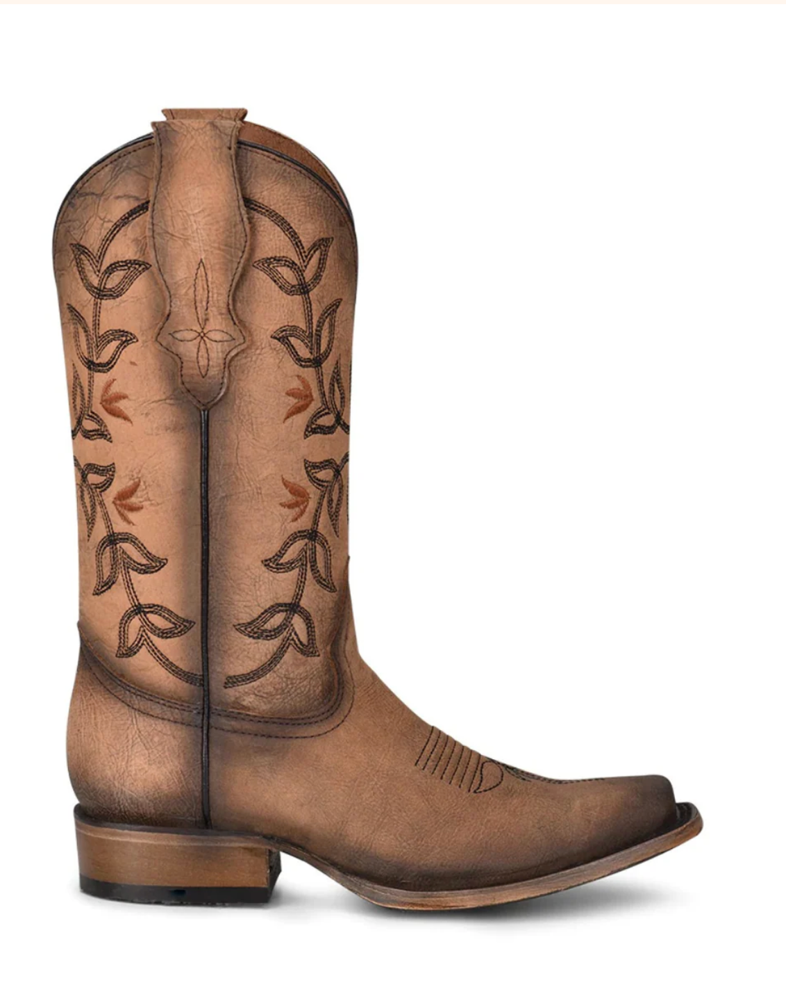 Circle G: Womans Leather Square Toe Cowboy Boots with Flowered Embroidery in Tan/Brown - Texas Western New Zeland