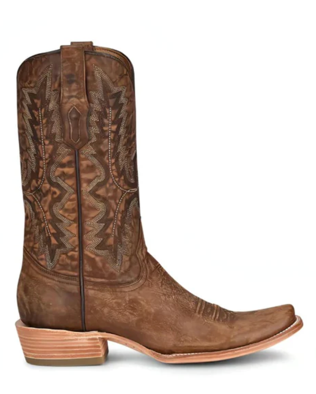 Corral: Men's narrow square toe leather cowboy boots in chocolate brown with western embroidery - Texas Western New Zealand 