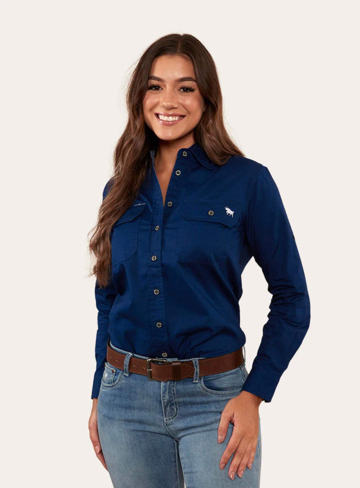 Ringers Western: Woman's 100% Cotton Pentecost River Half Button Work Shirt in Navy - Texas Western New Zealand