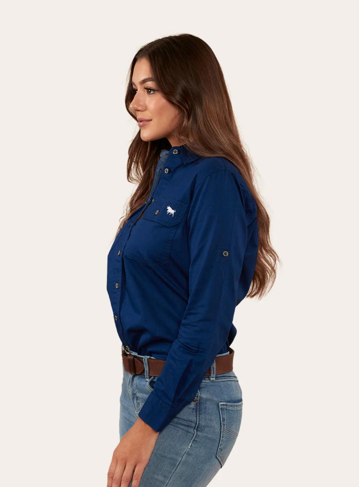 Ringers Western: Woman's 100% Cotton Pentecost River Half Button Work Shirt in Navy - Texas Western New Zealand