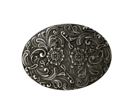 Floral Vintage Nickel Western Buckle
