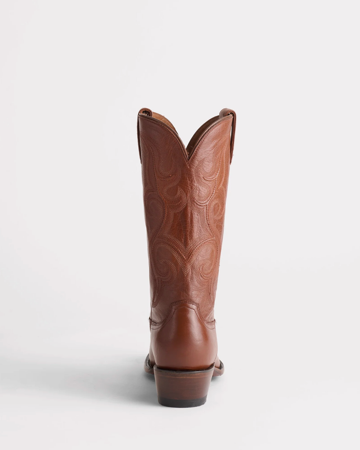 Lucchese: "Baker" Mens Leather Cowhide Cowboy Boot with detailed stitch pattern and a black stacked-leather heel in Brown - Texas Western Apparel New Zealand