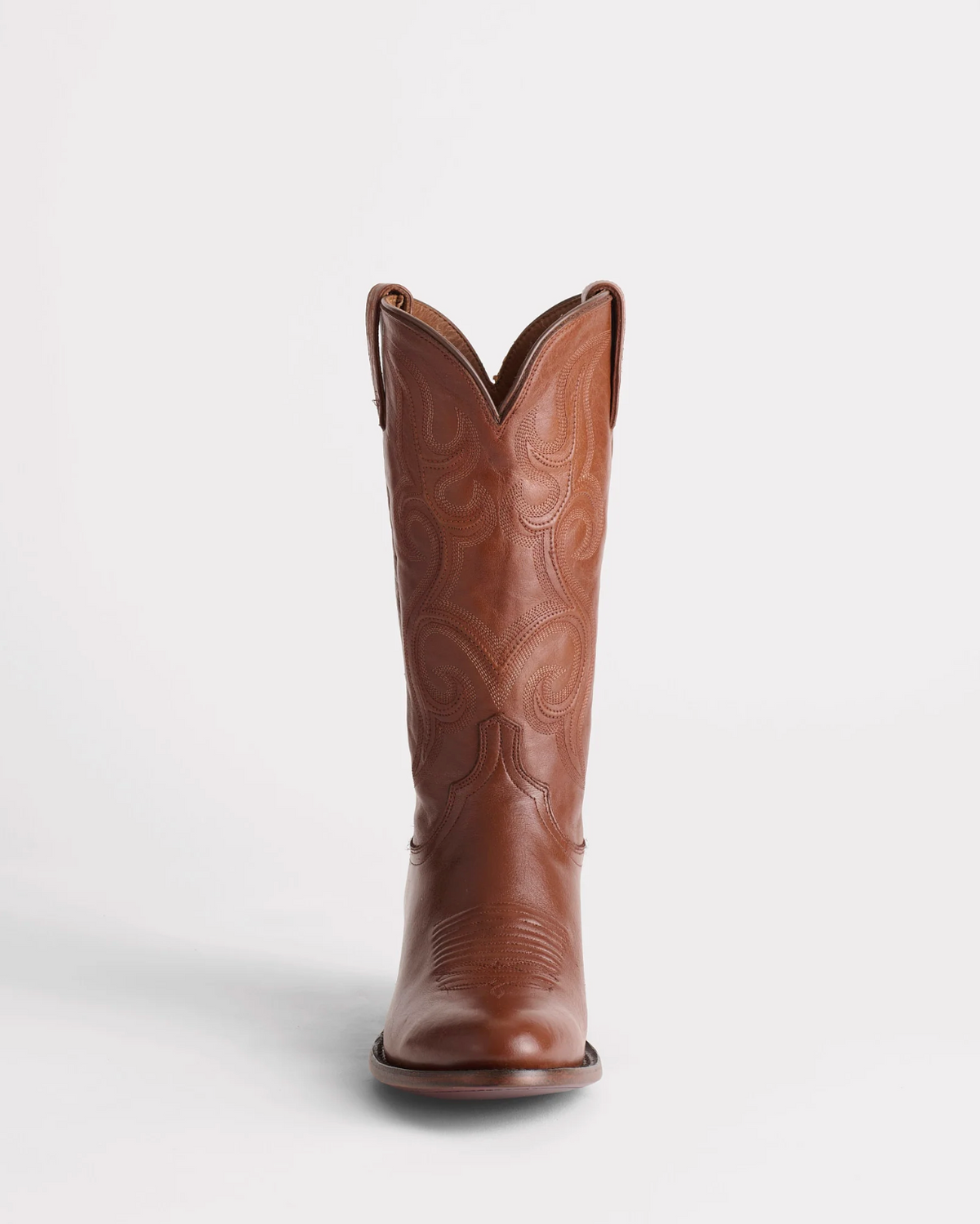 Lucchese: "Baker" Mens Leather Cowhide Cowboy Boot with detailed stitch pattern and a black stacked-leather heel in Brown - Texas Western Apparel New Zealand