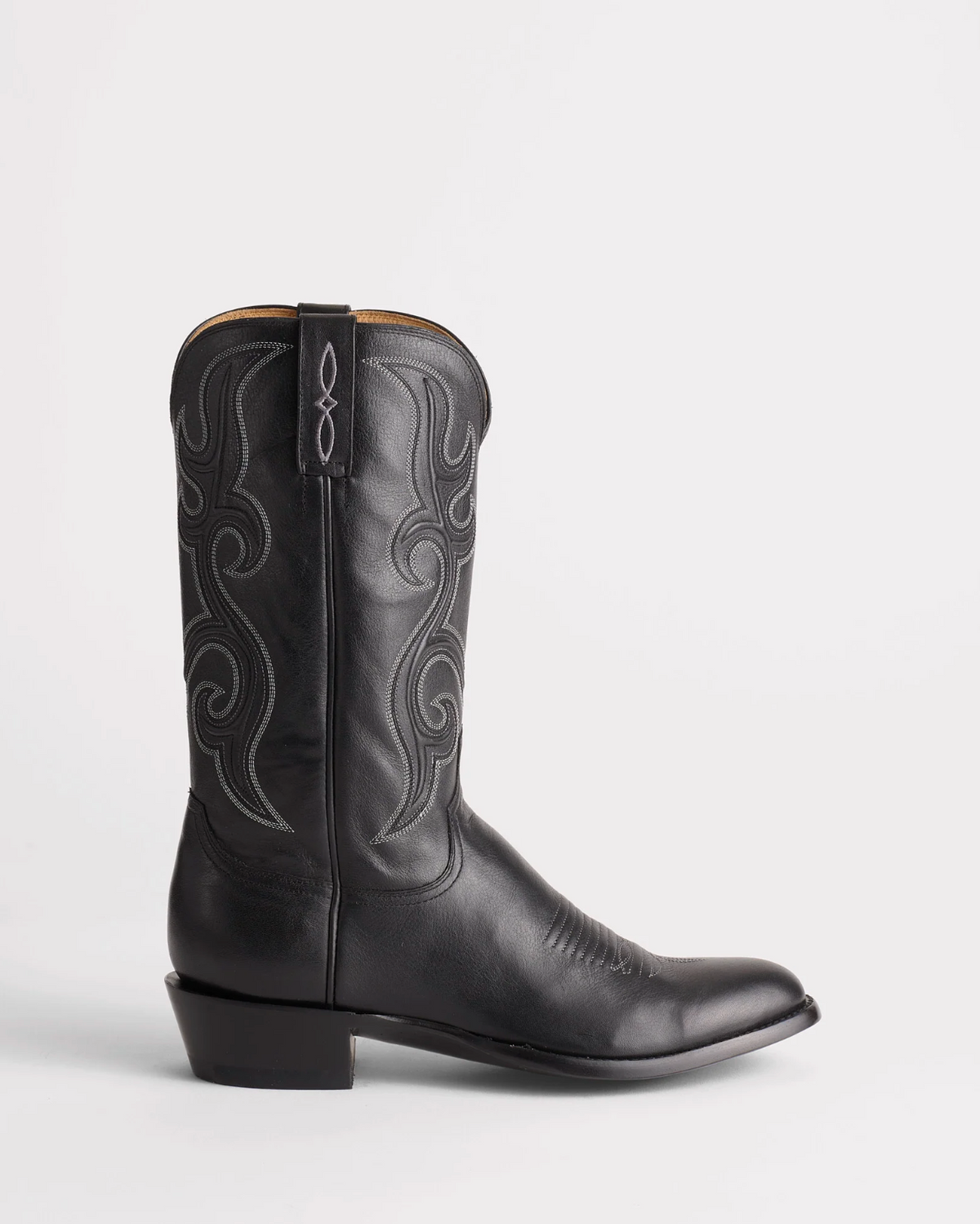 Lucchese: Mens "Baker" Black Leather Cowboy Boots with a detailed western stitch pattern - Texas Western New Zealand