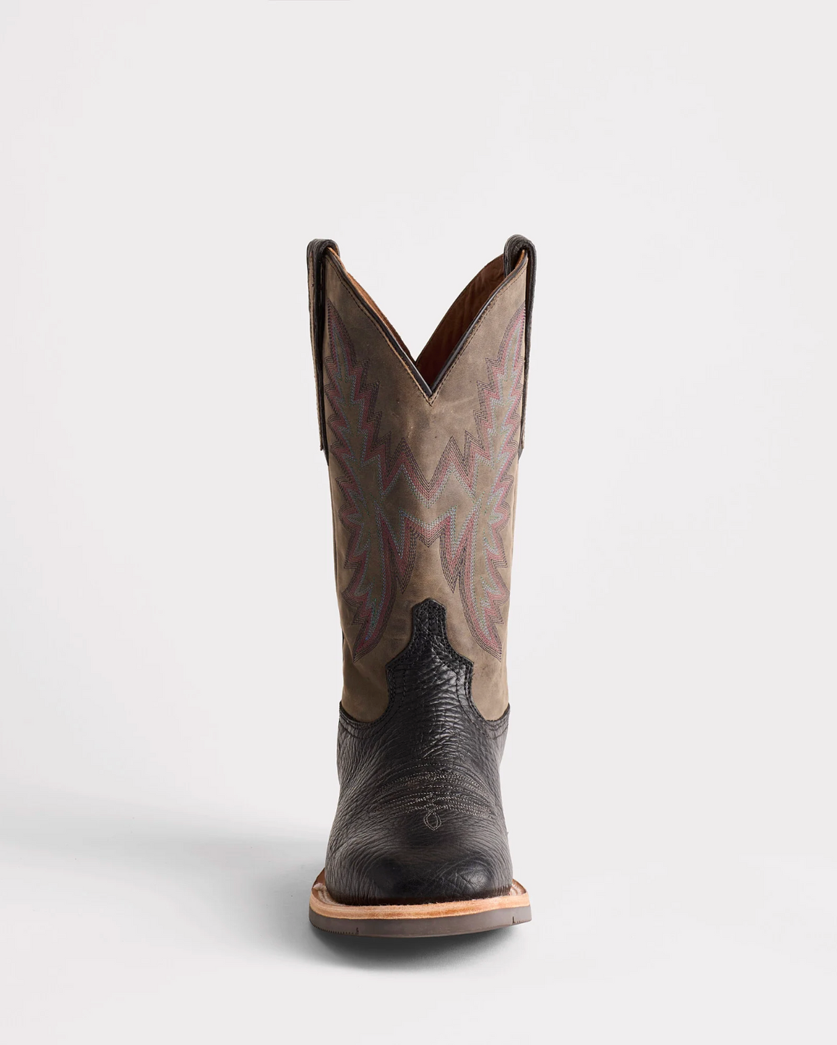 Lucchese: Mens Square Toe Leather Cowboy Boots in Black/Charcoal with western stitching on the shaft and rubber soles - Texas Western New Zealand