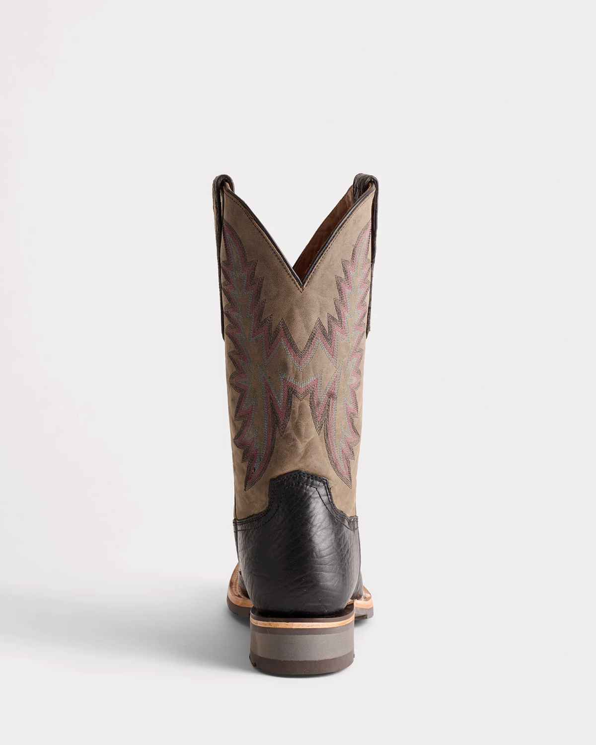 Lucchese: Mens Square Toe Leather Cowboy Boots in Black/Charcoal with western stitching on the shaft and rubber soles - Texas Western New Zealand