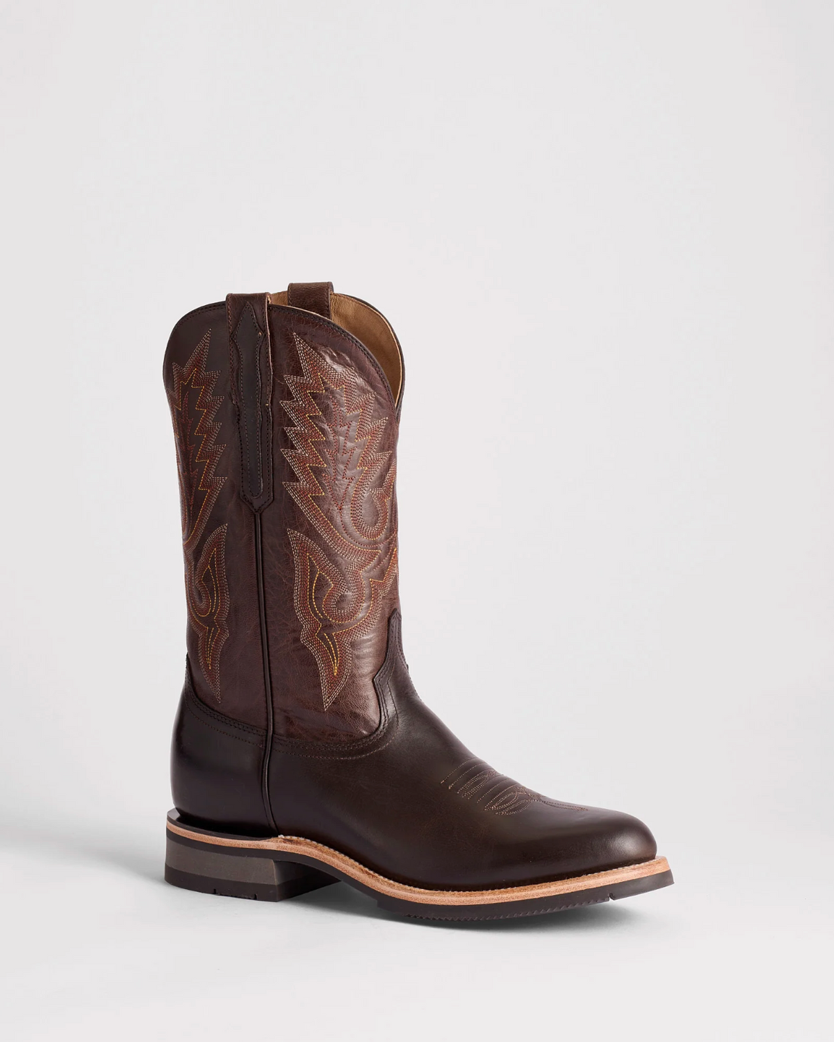 Lucchese: Mens Round Toe Leather Cowboy Boots in Brown/Mocha with western stitching on the shaft and rubber soles - Texas Western New Zealand