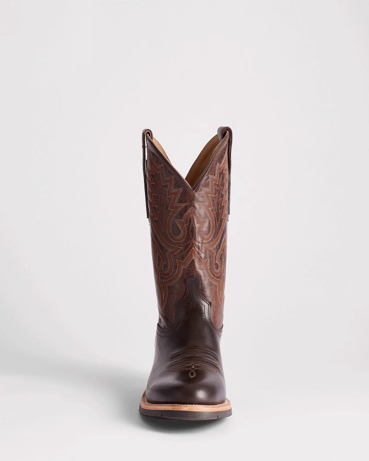 Lucchese: Mens Round Toe Leather Cowboy Boots in Brown/Mocha with western stitching on the shaft and rubber soles - Texas Western New Zealand