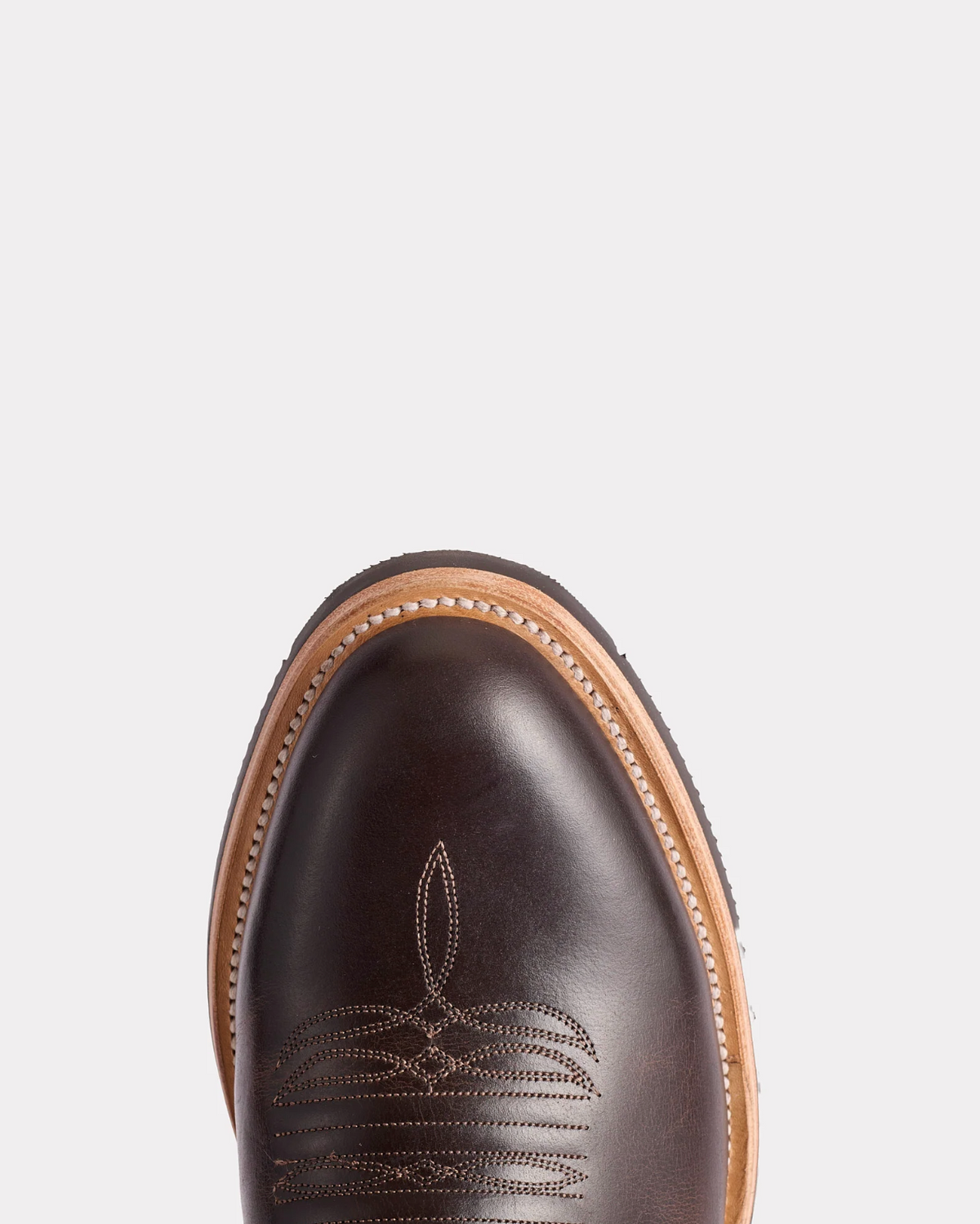 Lucchese: Mens Round Toe Leather Cowboy Boots in Brown/Mocha with western stitching on the shaft and rubber soles - Texas Western New Zealand