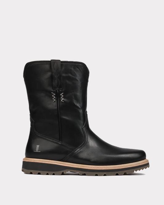 Lucchese: Mens "Ranger" Leather Boots in the colour black, featuring a rugged design with pull straps and a low heel - Texas Western Apparel New Zealand
