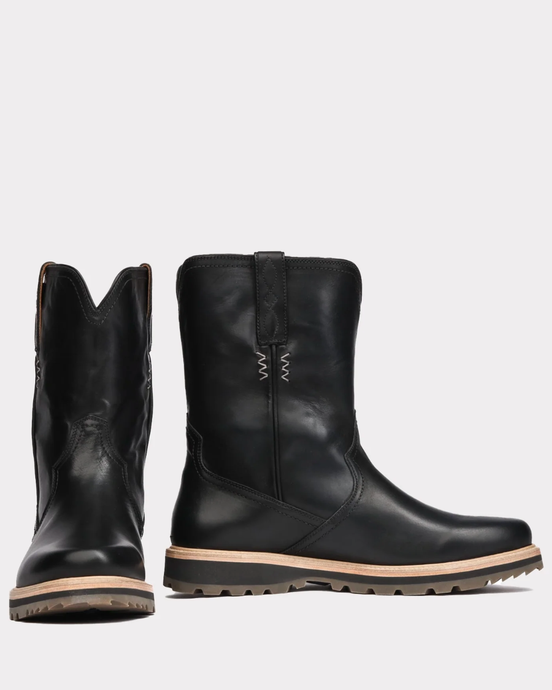 Lucchese: Mens "Ranger" Leather Boots in the colour black, featuring a rugged design with pull straps and a low heel - Texas Western Apparel New Zealand