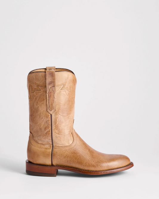 Lucchese: Sunset Roper Cowboy Boots in brown made from Mad Dog Goat Leather, Handmade in Texas - Texas Western New Zealand