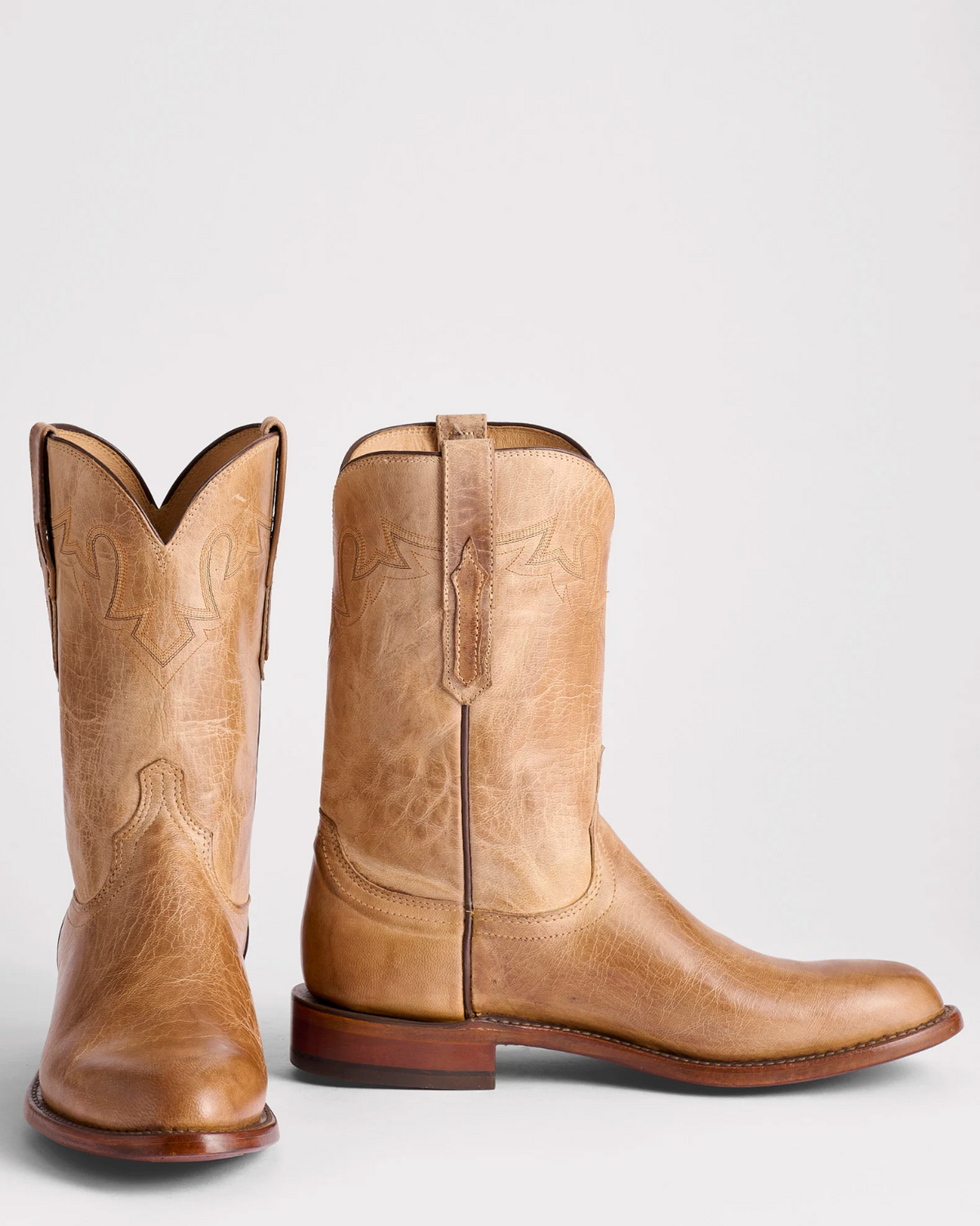 Lucchese: Sunset Roper Cowboy Boots in brown made from Mad Dog Goat Leather, Handmade in Texas - Texas Western New Zealand