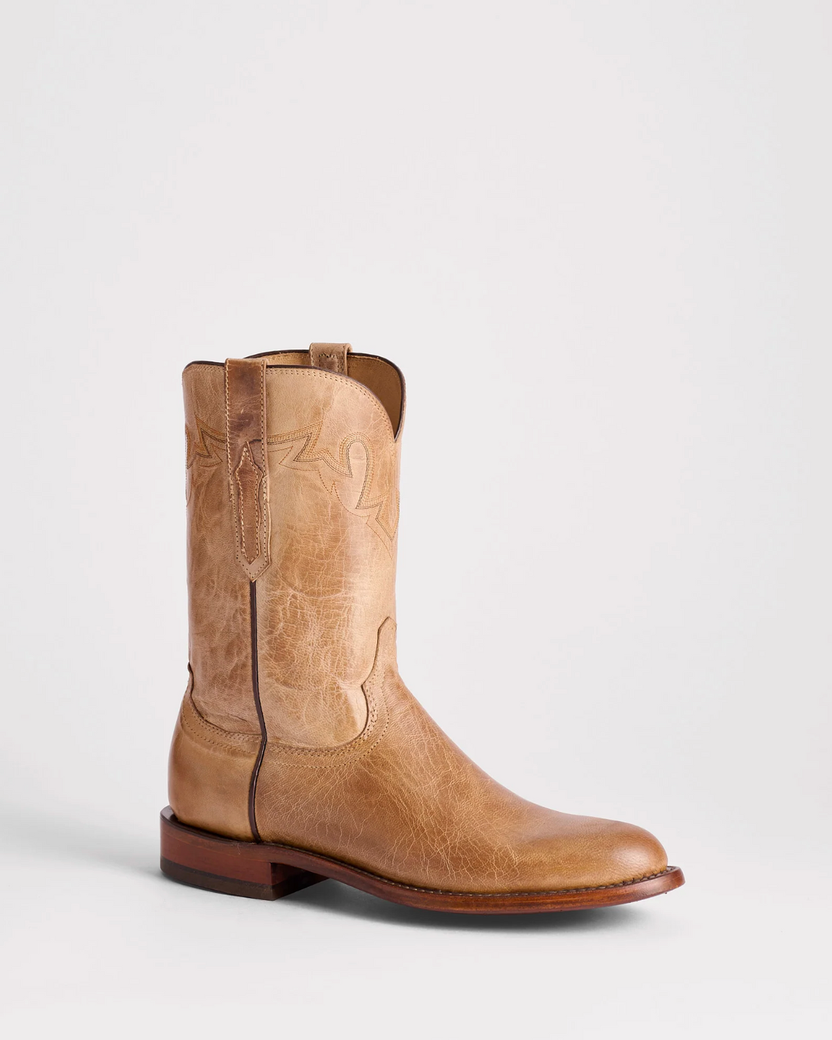 Lucchese: Sunset Roper Cowboy Boots in brown made from Mad Dog Goat Leather, Handmade in Texas - Texas Western New Zealand