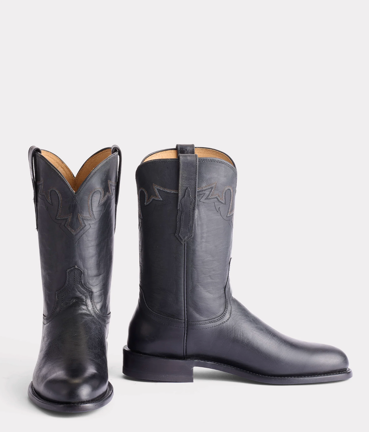 Lucchese: Men's "Sunset" Roper MAde Dog Goat Leather Cowboy Boots in Black handmade in Texas - Texas Western Apparel New Zealand