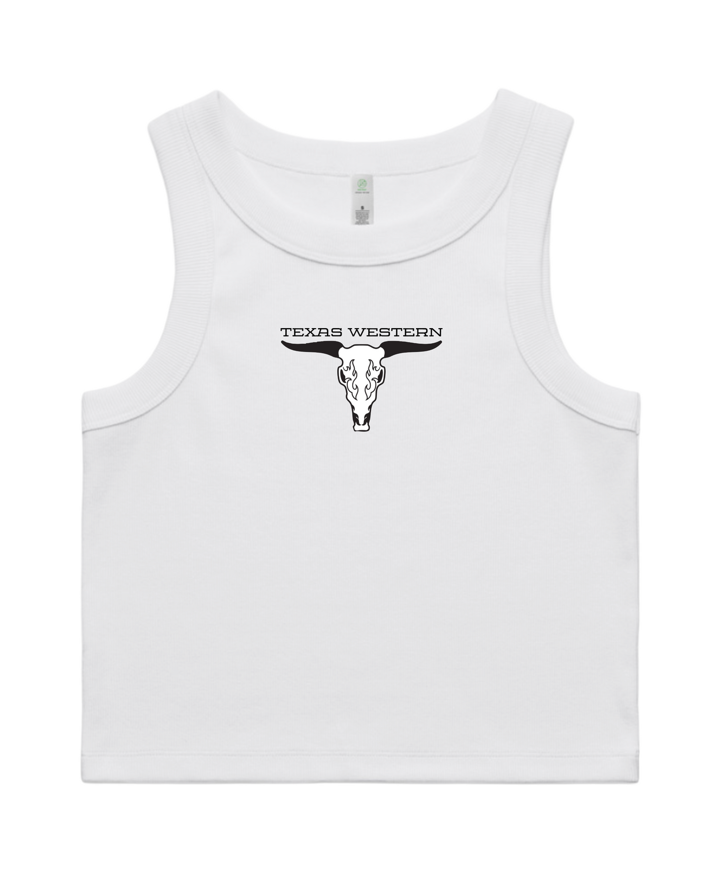 Texas Western Apparel White Ribbed Tank Top with the "texas Western" Bull embroidery on the front - New Zealand