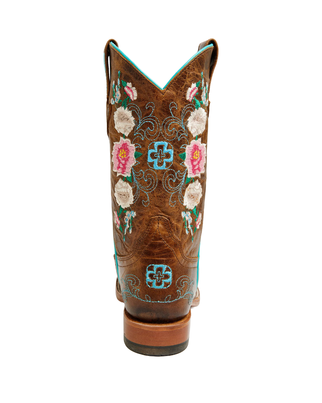 Macie Bean Kids: Girls Genuine Leather Cowboy Boots in Brown with a Floral design in pinks and blue - Texas Western New Zealand